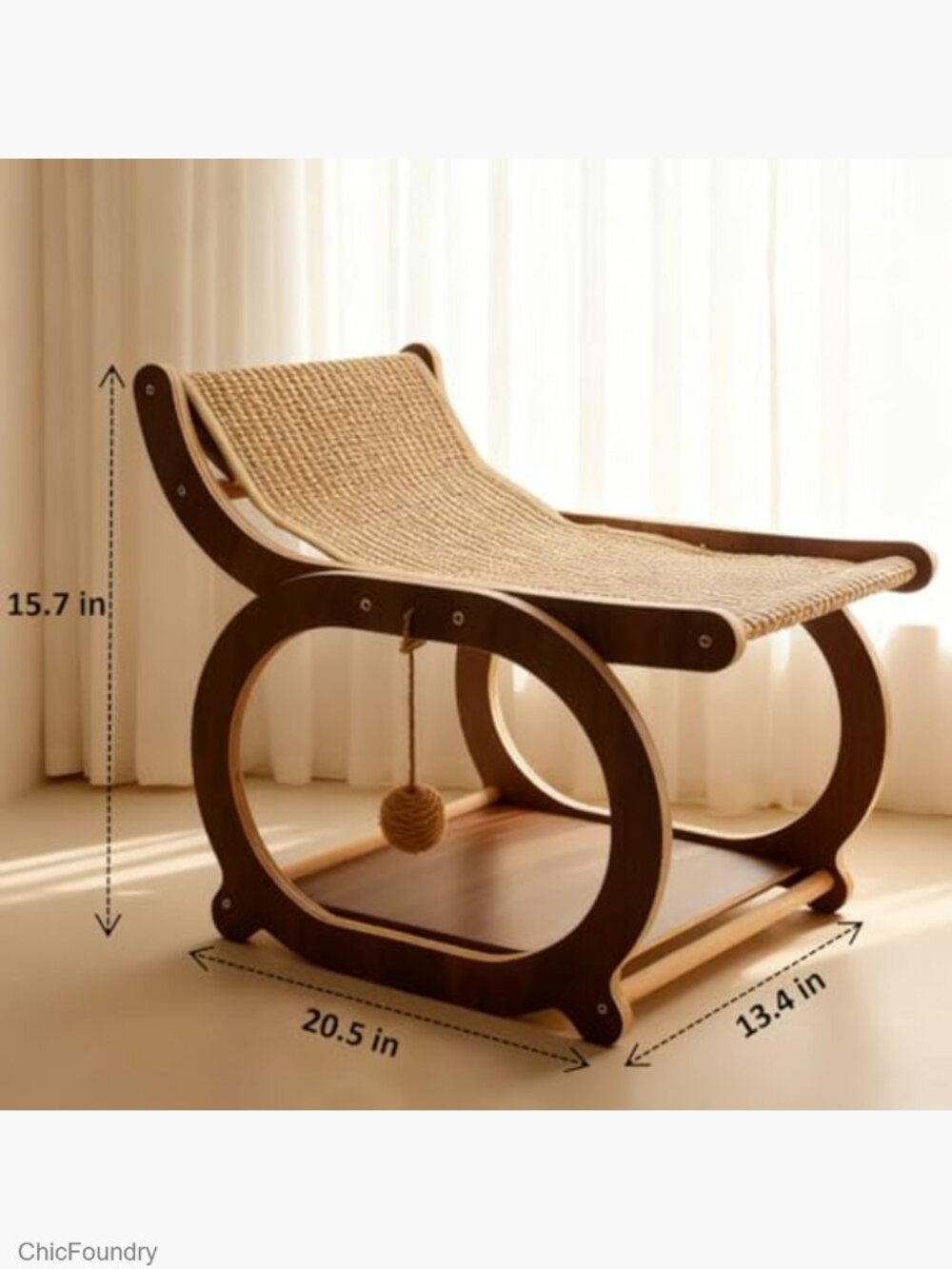 Sisal Cat Scratcher Chair, Elevated Cat Lounge Bed for Indoor Cats, Wooden Pet - Picture 2 of 6